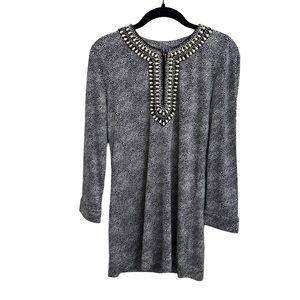 Tory Burch blue & white dot print Silk Beaded Neck Tunic Top size medium